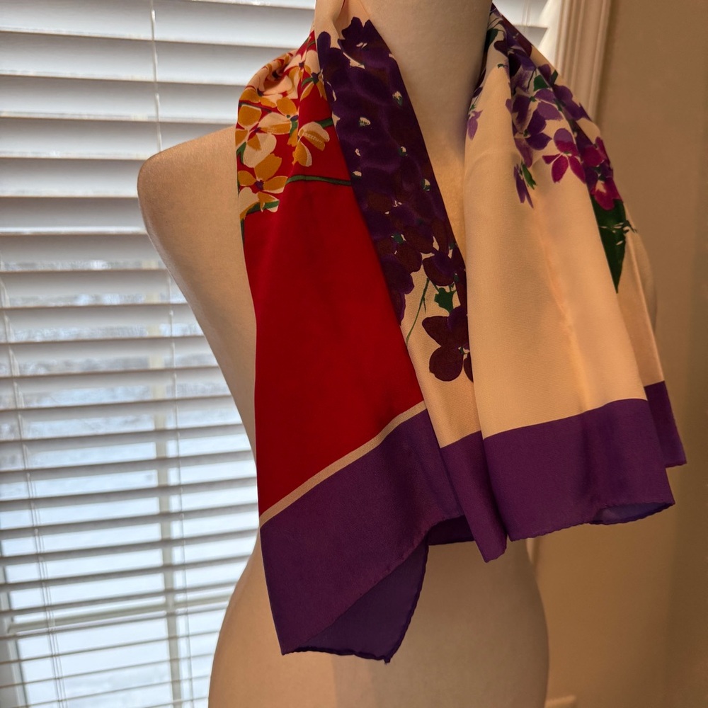 Jaeger silk scarf floral purple red white green pink gold - Picture 4 of 12